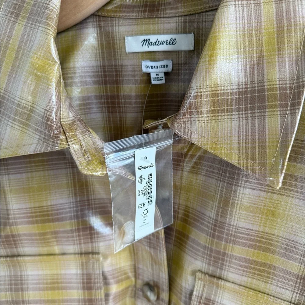 NWT • Madewell Laminated Oversized Shirt-Jacket in Yarn-Dyed Plaid •M - Picture 7 of 10